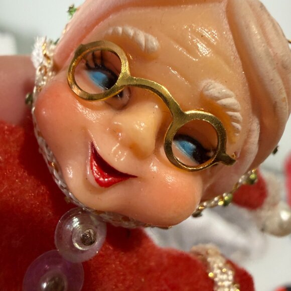 Vtg Mrs Claus Christmas Ornament 1960s-1970s Mod Red Sequin Beads Art Flocked - Picture 6 of 14